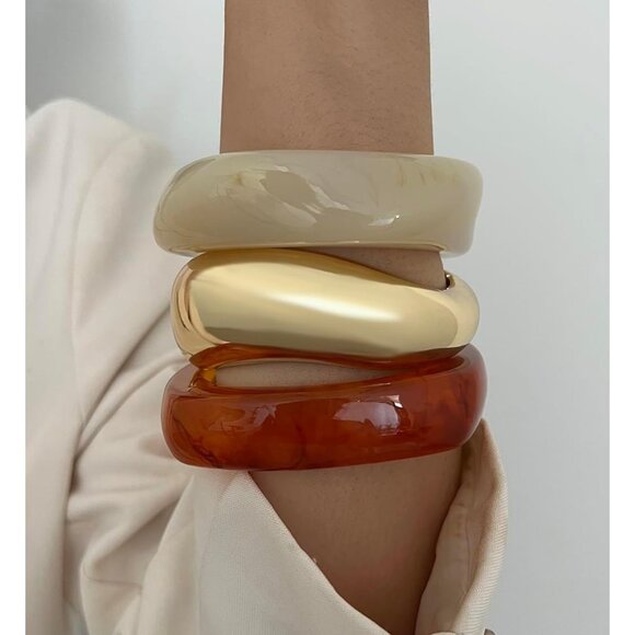 Chunky Gold Bangle Bracelets for Women, Dainty 14k Gold Plated Big Stackable Ban - Picture 8 of 9